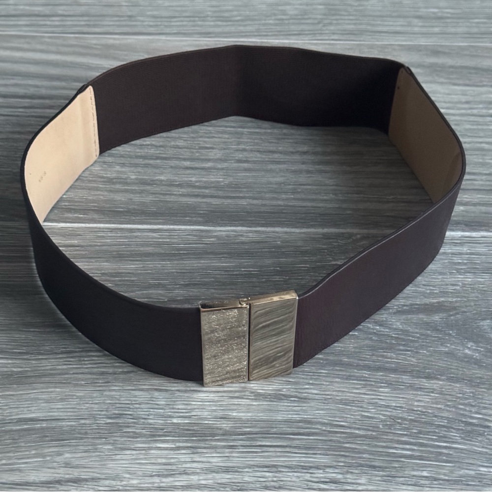Vintage Ann Taylor Brown Elastic Wide Waist Belt w/ Silver Buckle